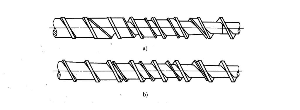a) Barr型螺杆  vs   b）BM型螺杆